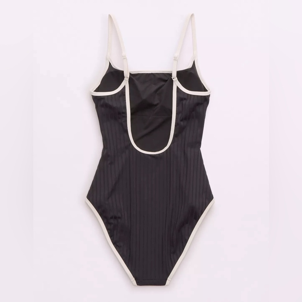 NWT Aerie Wide Ribbed Scoop Full Coverage One Piece Swimsuit - Picture 4 of 6